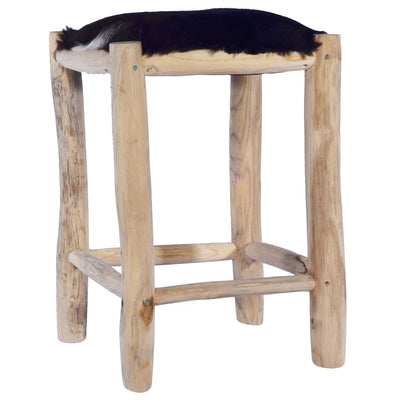 Tabouret pour bar unique en cuir de chèvre véritable et bois de teck solide