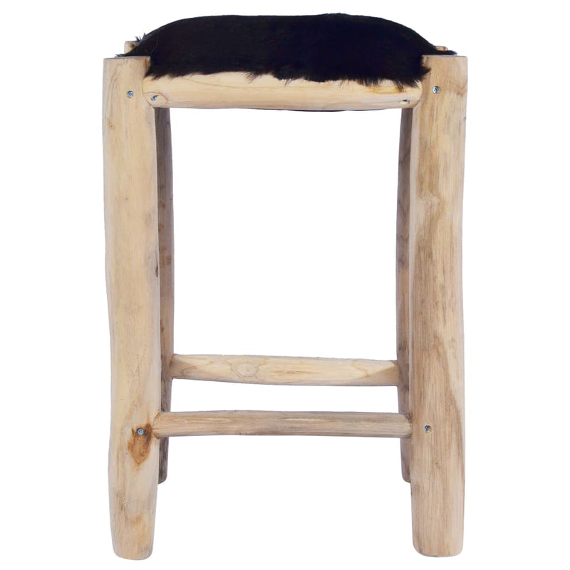 Tabouret pour bar unique en cuir de chèvre véritable et bois de teck solide